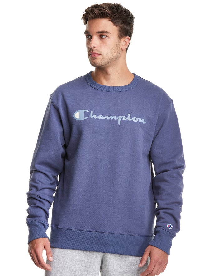 Champion Sweatshirt Heren - Blauw - Powerblend Fleece Crew Script Logo ( 507698-KWG )